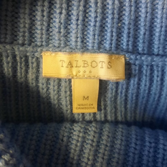 Talbots light blue flap down split neck  collar long sleeve sweater MD - Picture 3 of 4